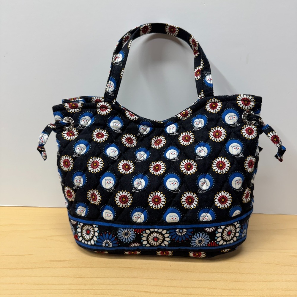 Vera Bradley Sherry Handbag Quilted Cotton Retired Night Owl Pattern w Flowers